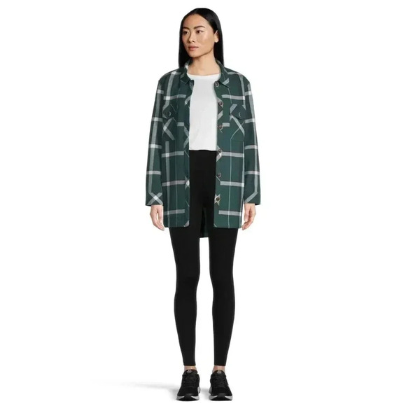 woods Tops - Woods Women's Evelyn Flannel Shacket Relaxed Fit Small Green Plaid